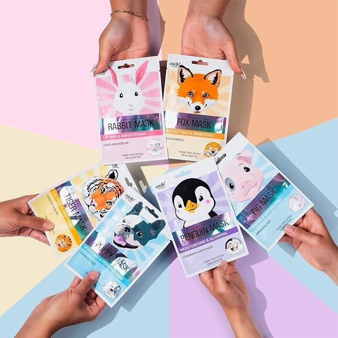 Epielle Character Face Mask Rabbit 6 Pack, Fun & Effective Korean Skin Care, Spa Party Favors, Stocking Stuffers, Birthday Gifts for Women, Thanksgiving Essentials