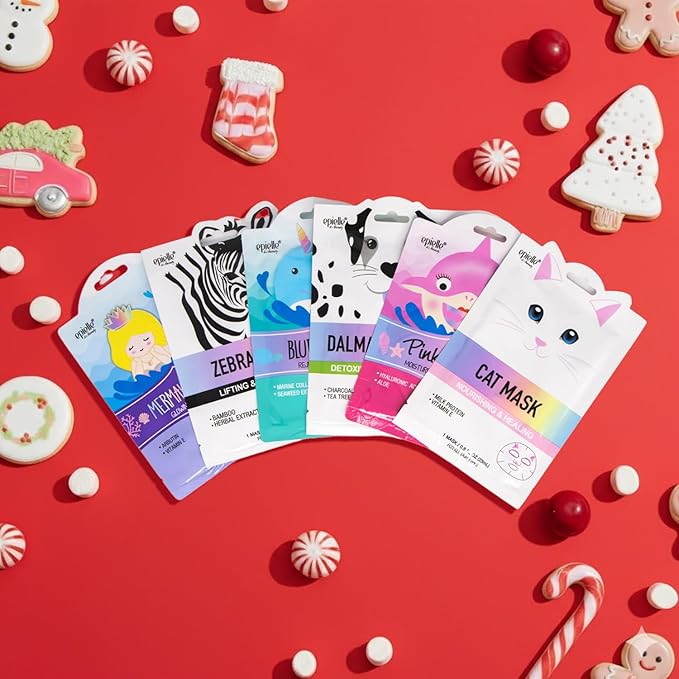 Epielle Character Face Mask Wave & Wild 6 Pack, Fun & Effective Korean Skin Care, Spa Party Favors, Stocking Stuffers, Birthday Gifts for Women, Thanksgiving Essentials