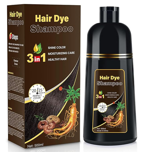 Hair Dye Shampoo Chestnut Brown Men and Women Instant & Easy 3-in-1 Hair Dye Shampoo with Herbal Ingredients Ammonia-free Lasts 30 Days-500ml