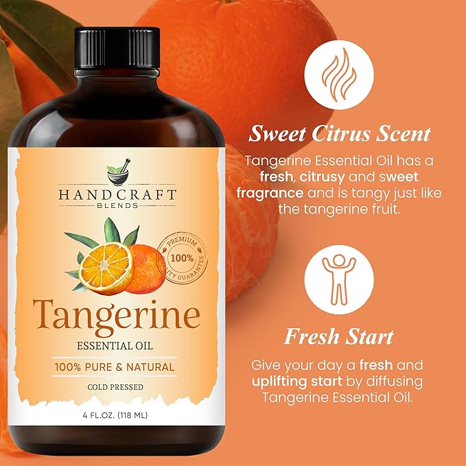 Handcraft Blends Tangerine Essential Oil – Huge 4 Fl Oz – 100% Pure and Natural – Premium Grade Essential Oil for Diffuser and Aromatherapy, Skin, Massage, Candle and Soap Making Fragrance