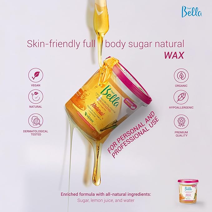 DEPIL BELLA Brazilian Sugar Wax, Hair Removal Wax for Personal & Professional Use, Organic, Natural, Vegan, Washable, All Skin Types - 2.87lbs