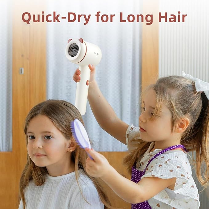 YALICE Kids Hair Dryer, Travel Small Hair Dryer for Children, Mini Ionic Quiet Kids Blow Dryer with ALCI Safety Plug, 3 Speed Settings, Anti-Scald, Kids Birthday Gift for Baby Hair Accessories, Khaki