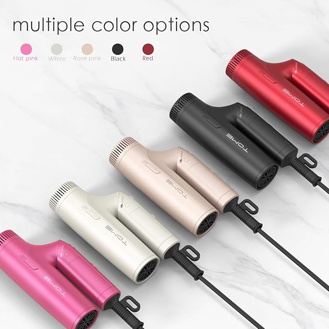 TOME 1200W Hair Dryer Travel Dual Voltage 120V/240V Foldable Blow Dryer with Diffuser Comb Nozzle Storage Bag Universal Power Adapter (Hot Pink)