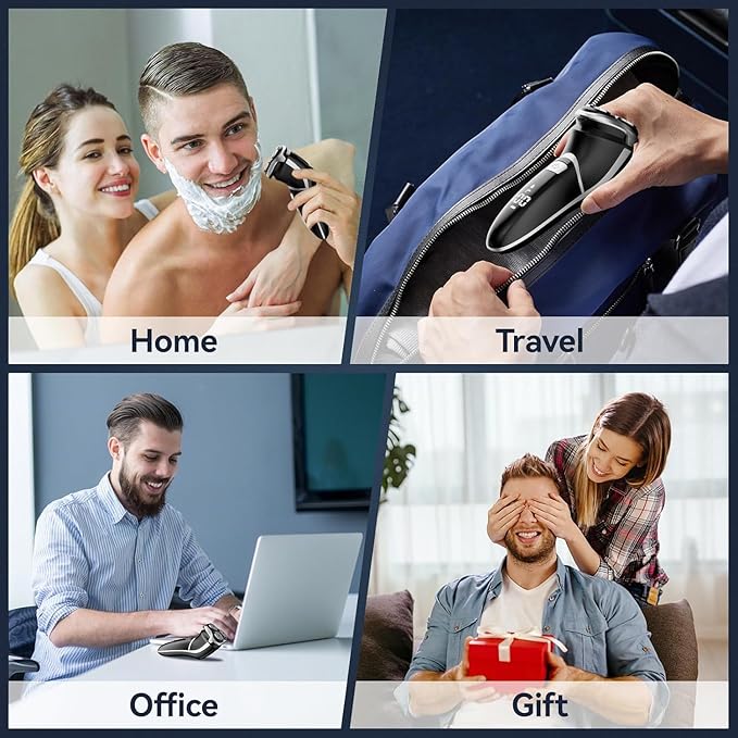 Men's Electric Shaver - MAX-T Corded and Cordless Rechargeable 3D Rotary Shaver Razor for Men with Pop-up Sideburn Trimmer Wet and Dry, IPX7 Waterproof, Plug & Play