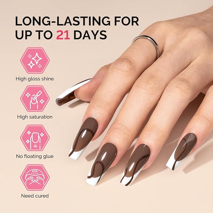 MelodySusie Fleurwee Plant Based Gel Nail Polish, Hema Free Mocha Brown Nail Polish, Soak Off UV LED Gel Polish Gift for Women 21 Non Toxic Long Lasting Nail Art Manicure Salon DIY at Home B1201