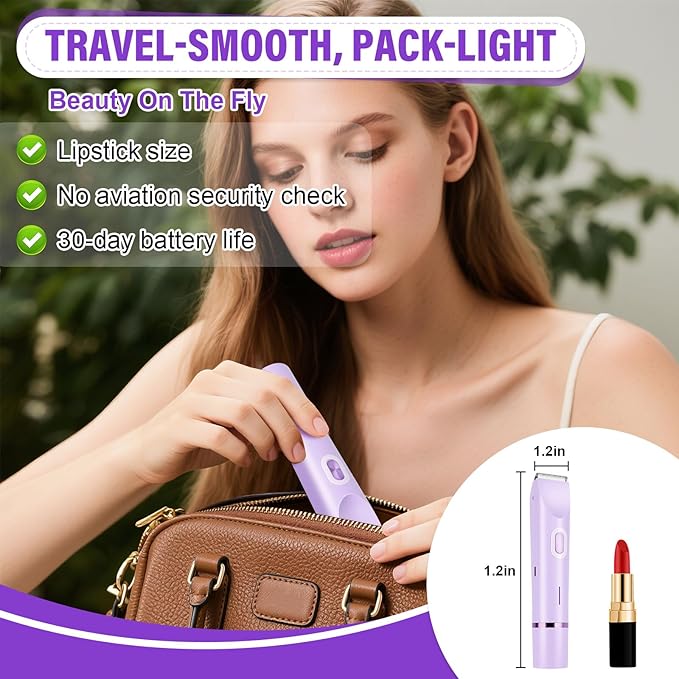 Women's Bikini Trimmer, 2-in-1 Electric Shaver for Bikini Line, Legs, Underarms, Face - Waterproof Women's Electric Shaver for Sensitive Skin, USB Rechargeable(Purple)