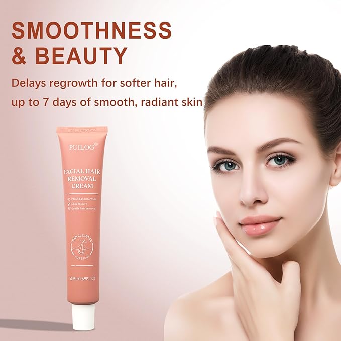 Facial Hair Removal Cream for Women, Painless & Flawless Depilatory Cream for Face Upper Lip Chin Hair Remover, Gentle Formula for Sensitive Skin