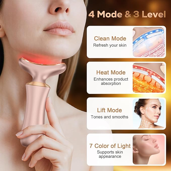 7 in 1 Multifunctional Facial Massager, Red Light Therapy for Face with 7 Modes, Face Lift Device, Portable Facial Massager for Wrinkles,Neck&Skin Care-Pink