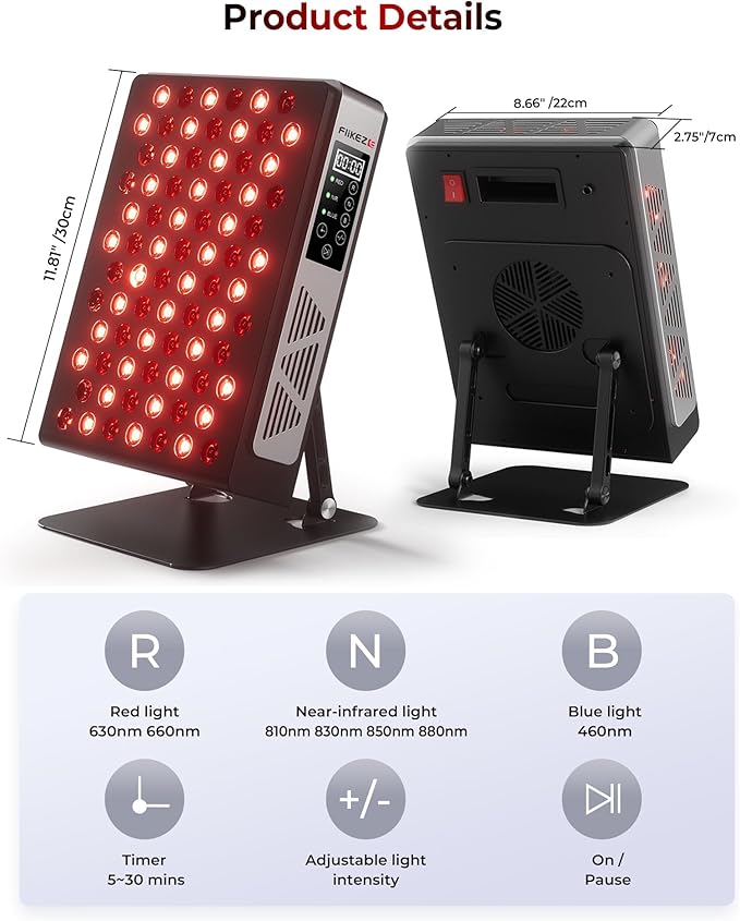 Red Light Therapy Panel with 7 Wavements - 78 LEDs 3+4 Chips, Blue Light, Red and Near Infrared Light Therapy Devices for Body and Face, Clinical Grade RLT Led Pad Great to Use at Home, Office, Gym