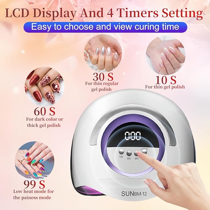 UV LED Nail Lamp with 72 Beads, 300W Nail Curing Lamps for Gel Polish with Automatic Sensor/4 Timer Setting,Led Nail Dryer, Professional Nail Art Drying Tools for Fingernail and Toenail.BM-12 PRO