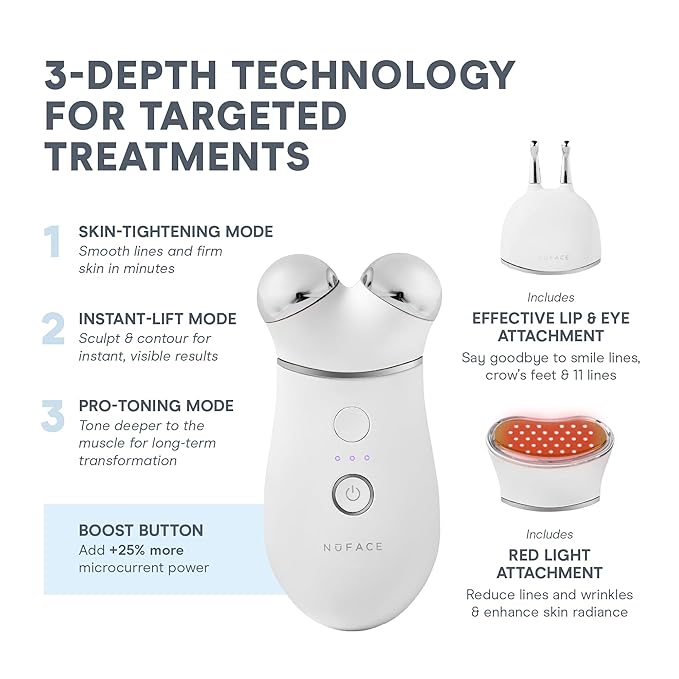 NuFACE Trinity+ Microcurrent Facial Device, Wrinkle Reducer + Effective Lip & Eye Attachment - FDA Cleared Face Toning Device for Targeted Treatment + Microcurrent Gel Activator & Silk Creme
