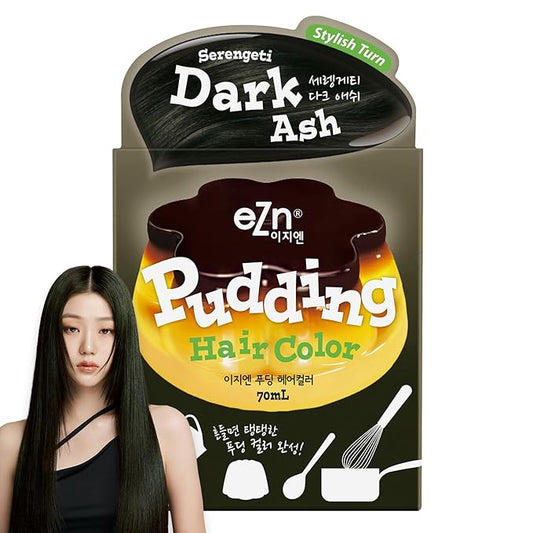 eZn Pudding Hair Dye Ammonia Free Semi-Permanent Self Hair Dye DIY Kit included contain Keratin Made in Korea Beauty (Dark Ash)
