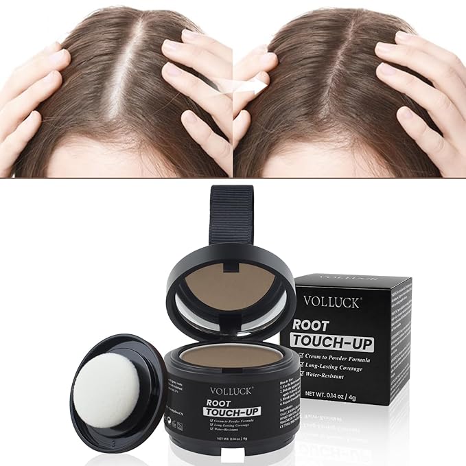 VOLLUCK Hairline Powder Instantly, Root Touch up Powder Hair Color Upgraded, Grey Root Cover up Conceals Hair Loss, Hairline Shadow for Women & Men for Thinning Hair Natural, Sweatproof (Light Brown)