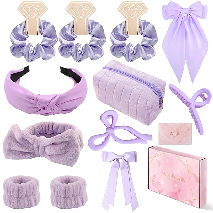 Spa Headband and Wristband Set Top Knotted Headbands Silky Satin Hair Bows Bows Hair Clip Big Hair Claw Clips Butterfly Hair Accessories Satin Silk Scrunchies Quilted Makeup Bag Blank Cards Gift Box