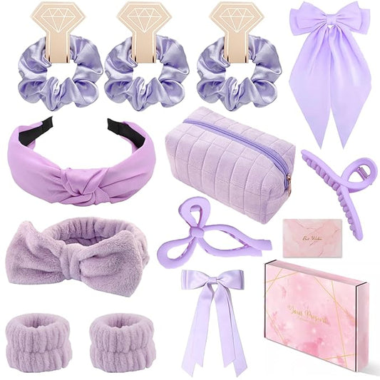 Spa Headband and Wristband Set Top Knotted Headbands Silky Satin Hair Bows Bows Hair Clip Big Hair Claw Clips Butterfly Hair Accessories Satin Silk Scrunchies Quilted Makeup Bag Blank Cards Gift Box