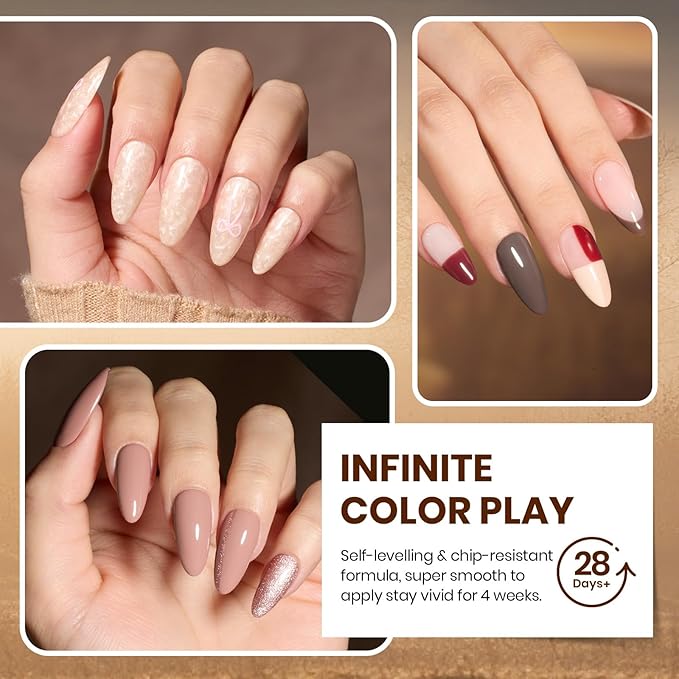 Beetles Gel Nail Polish Set - 20 Colors Warm Mist Winter Gel Nail Kit Burgundy Brown Nude Gold Glitter Gray Shimmer Soak Off Base&Top Coat Uv Led Home DIY Salon Nail Art Christmas Gift Set for Women