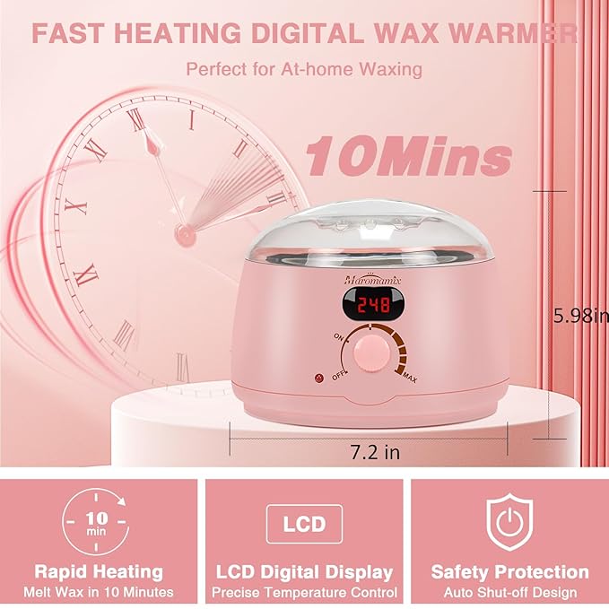 Waxing Kit -Digital Wax Warmer Machine for Hair Removal with 4 Packs of Hard Wax Beads & Silicone Pot for Full Body, Legs, Face, Eyebrows, Bikini, Brazilian at Home Waxing Kit for Women Men