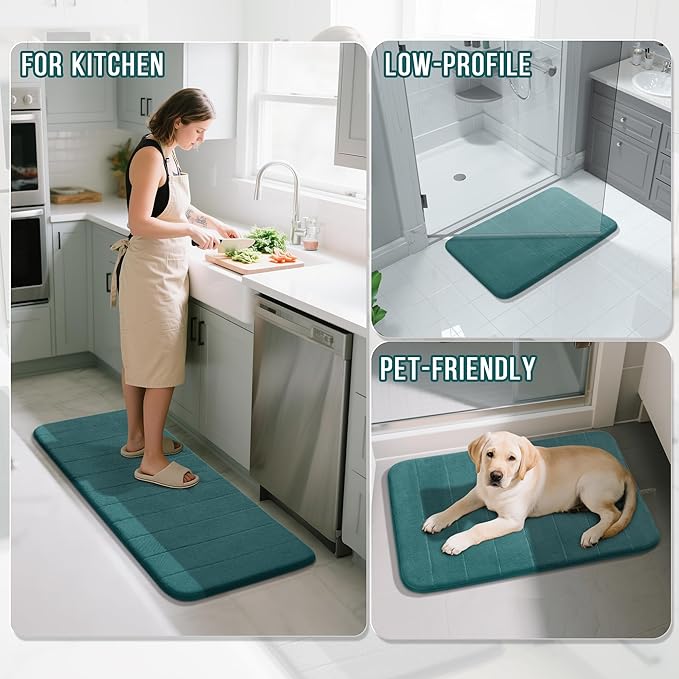Yimobra Long Bath Mat 44"x24", Super Soft Quick Dry Memory Foam Bathroom Rug, Water Absorbent, Non Slip Backing Machine Washable for Tub Shower, Thick Comfort Support, Teal