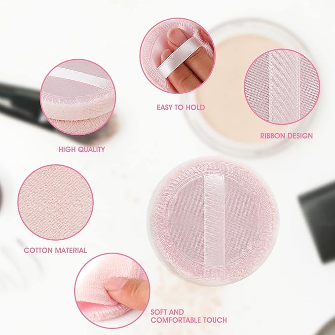 12PCS Makeup Powder Puffs Pink Cotton Powder Puffs Round Powder Puff for Makeup Face Powder Velour Puffs for Loose Powder Washable (pink)