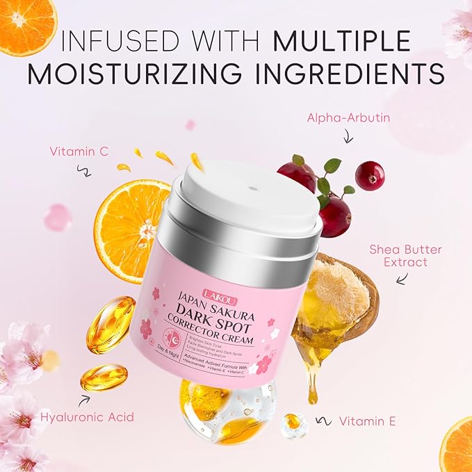 LAIKOU Japan Sakura Dark Spot Remover for Face, Dark Spot Corrector, Day & Night Face Cream Helps Reduce Dark Spots, Fine Lines for Women All Skin Types 50g / 1.76oz.