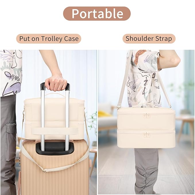 Ethereal Nail Polish Organizer Case, Leather Nail Polish Bag Holds 50+ Bottles (5ml/0.5fl.oz) and Nail Lamp, Nail Storage Organizer with Compartment, Leather White