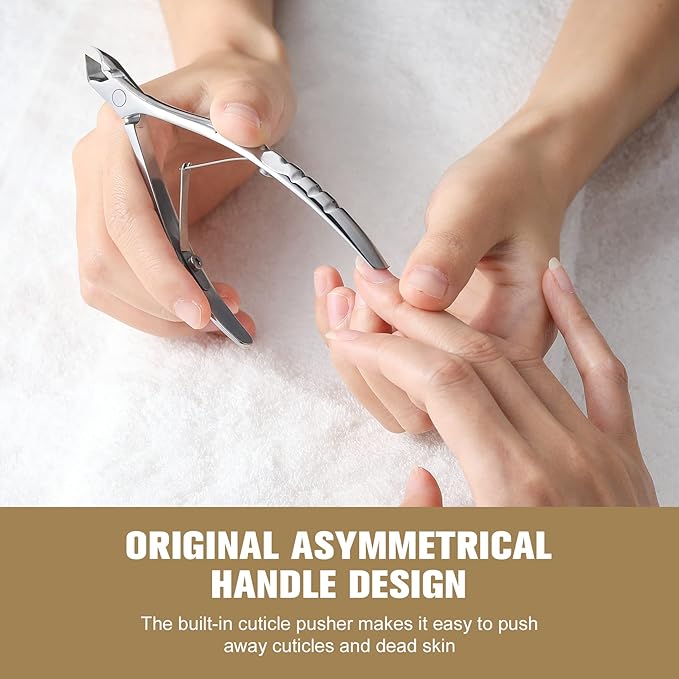 FERYES Cuticle Clipper with Pusher, 2 in 1 Professional Cuticle Trimmer, 6mm Full Jaw Cuticle Nipper, Stainless Steel Cuticle Remover Tool Mirror Silver