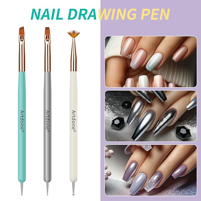 Artdone Nail Dotting Tools Double-ended Nail Art Brushes Kit Nail Art Gel Polish Liner Brushes Design Pen For Nail Drawing And Nail Paint Brushes Small Detail Brushes