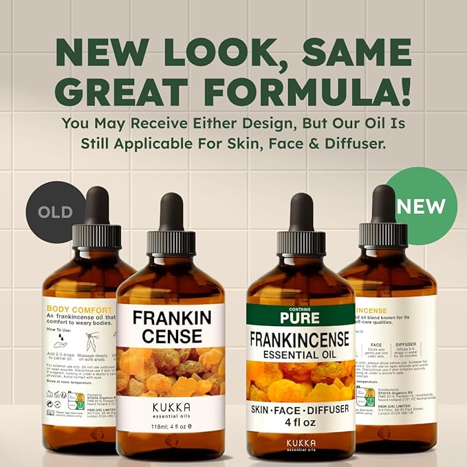 KUKKA Frankincense Essential Oils - 4 Fl Oz - for Hair, Skin, Diffuser, Aromatherapy & DIY Soap Making Scent