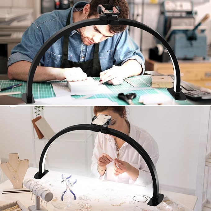 Professional Large Half Moon LED Light for Nail Desk, Foldable Arch Light for Nail Techs Perfect for Manicure Handicraft Lighting Lamp (Black, Large)