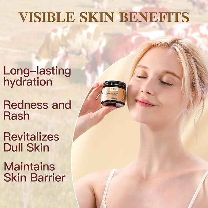 Organic Beef Tallow Honey Balm, Handmade Moisturizer Beef Tallow for Face and Body, Grass Fed Beef Tallow for Dry Skin, Pure Natural Cream with White Tea Scent, 2.1oz