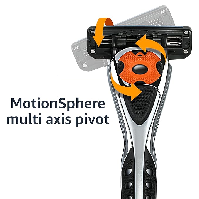 Amazon Basics 3-Blade Razor Cartridge, 3 Piece Set, Black | Motion Sphere | Dual Lubrication | Includes Handle | Pack of 3