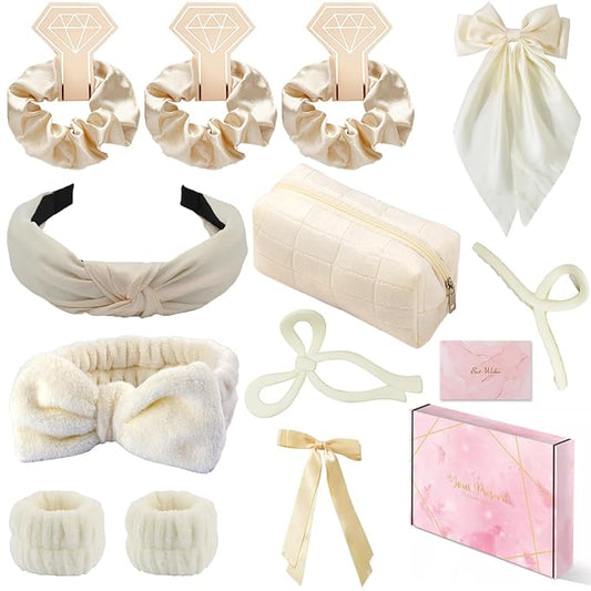 Spa Headband and Wristband Set Top Knotted Headbands Silky Satin Hair Bows Bows Hair Clip Big Hair Claw Clips Butterfly Hair Accessories Satin Silk Scrunchies Quilted Makeup Bag Blank Cards Gift Box