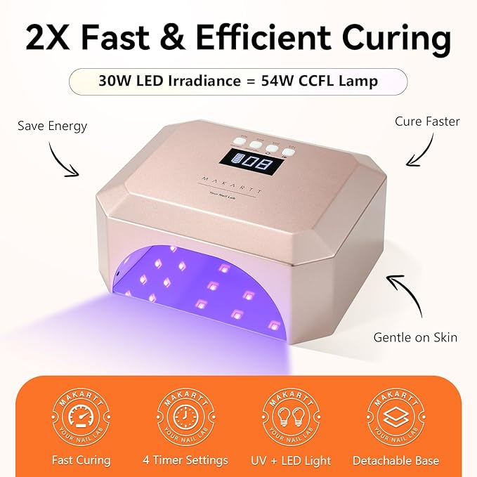 Makartt UV LED Nail Lamp for Gel Nails – Rechargeable Aurora 30W Nail Light with 39 LEDs, Large Space 2600mAh Battery 4 Timers & Auto Sensor Fast Curing Cordless Nail Lamp for Salon(Rose Pink)
