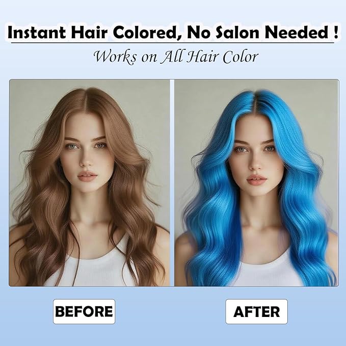 Temporary Hair Dye, Hair Color Spray for Women and Kids, Washable Purple Hair Spray, One-Time Use, Non-Sticky Root Touch Up, Natural Hair Color Wax for Party, Cosplay, Halloween, Christmas (Blue)