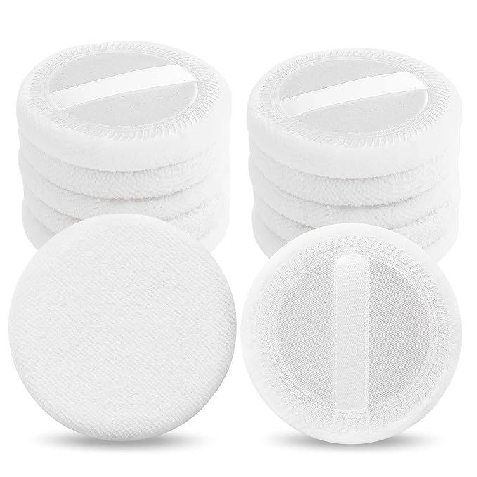12PCS Makeup Powder Puffs Pink Cotton Powder Puffs Round Powder Puff for Makeup Face Powder Velour Puffs for Loose Powder Washable(white