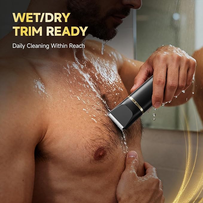 Beard Trimmer for Men, IPX7 Waterproof Body Hair Trimmer Electric Razor Shaver Body Grooming Kit Wet/Dry Use for Groin, Nose, Ear Hairs, Beard, Legs, Chest