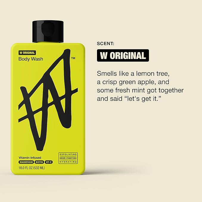 W By Jake Paul Exfoliating Body Wash for Men, Vitamin-Infused, Hydrating Shower Gel, Original, 18 fl oz