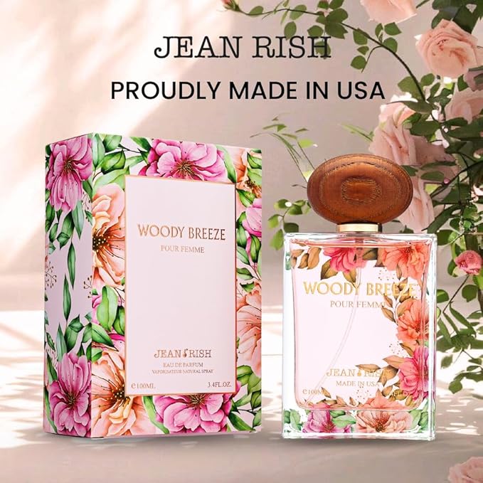 Jean Rish Woody Breeze Eau De Parfum - Perfume for Women (3.4 Fl Oz / 100ml) with Pear, Jasmine & Vanilla Notes - Long Lasting and Luxury Fragrance, Made in USA