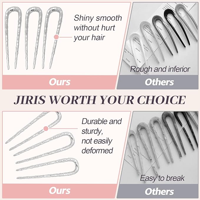 2PCS 3.8Inch French Hair Pins U-Shaped Pins for Women and Girls Fashion Metal Hair Pin French Twist Hair Pins for Buns, Updos,Stylish and Functional(set2-silver)