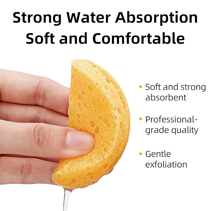 60-Count Compressed Facial Sponges|100% Natural Kickleen Cellulose Cosmetic Spa Sponges for Daily Facial Cleansing|Makeup and Mask Removal | Exfoliating | Skin Massage | Pore Exfoliation (Yellow)
