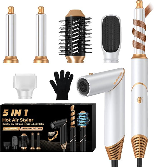 5 in 1 Blow Dryer Brush,Hair Dryer Brush with Detachable Air Styler,Negative Ionic Magic Hair Styler,Hot Air Brush for Women Volumizer,Straightener,Drying