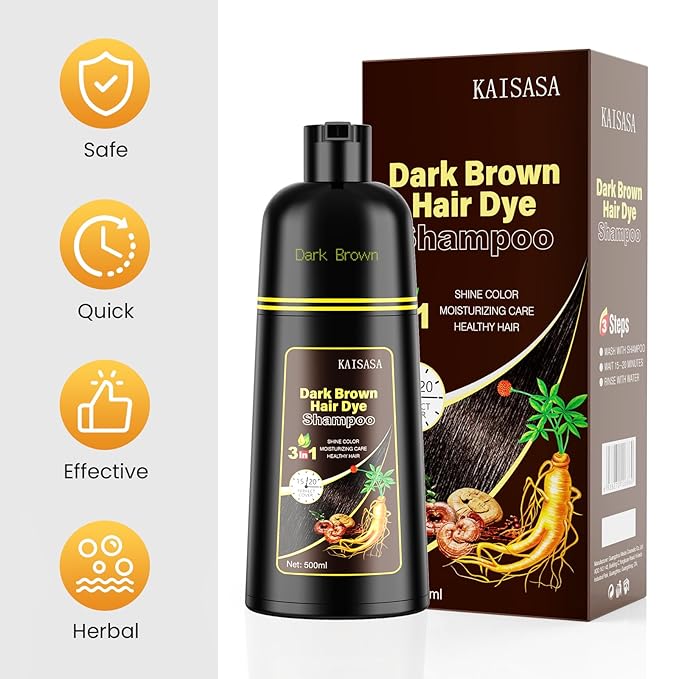 Dark Brown Hair Dye Shampoo 3 in 1, Hair Color Shampoo for Women and Men, Hair Dye to Cover Gray Hair, Herbal Ingredient Shampoos for Grey Hair Coverage 500ml (Dark Brown)