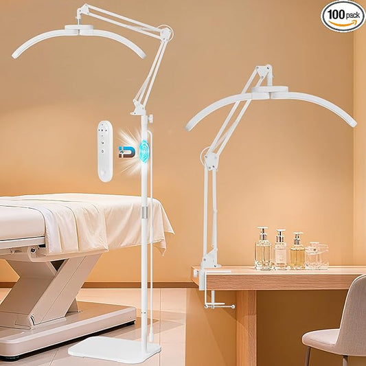 2-in-1 Lash Light for Eyelash Tech, Foldable 2025 New Upgrad Esthetician Light, Half Moon Lamp for Tattoo Artists, Nail Extensions, Beauty - Adjustable Brightness Color & Rotating Arm(White)