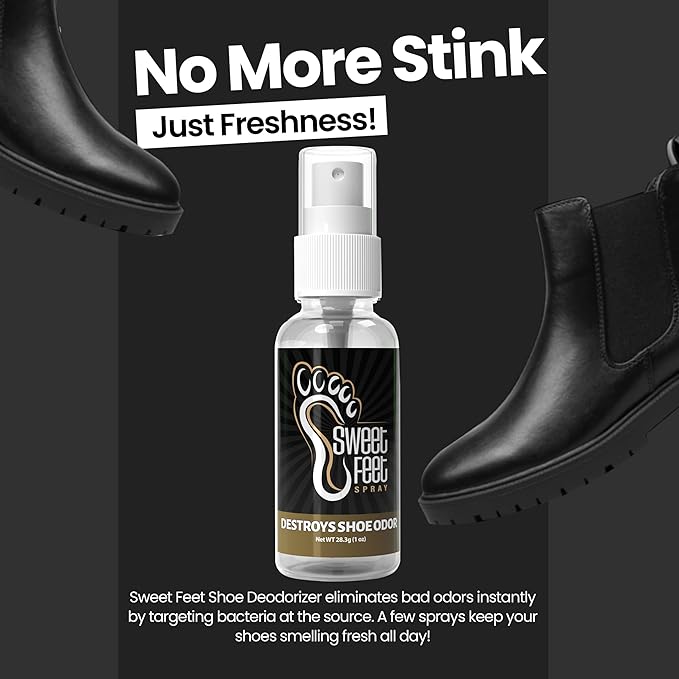 Sweet Feet Fresh Scent Shoe Spray – 1 oz Travel Size – Fast-Drying Footwear Mist for Sneakers, Cleats, Gym Bags & More – TSA-Friendly