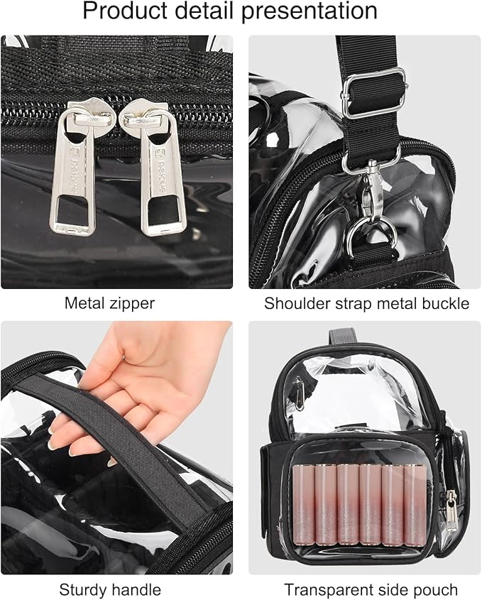 Makeup Brush Case, Large Makeup Brush Holder Professional Makeup Artist Travel Case Clear Waterproof Cosmetic Organizer Bag, Full Open Easy to Access, with Adjustable Strap and Dividers