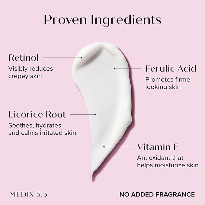 MEDIX Fragrance Free Retinol Face Moisturizer & Body Lotion Crepey Skin Care Treatment | Anti Aging Firming Retinol Cream For Face Targets Loose Crepe Skin, Wrinkles, & Fine Lines, 15 Fl Oz