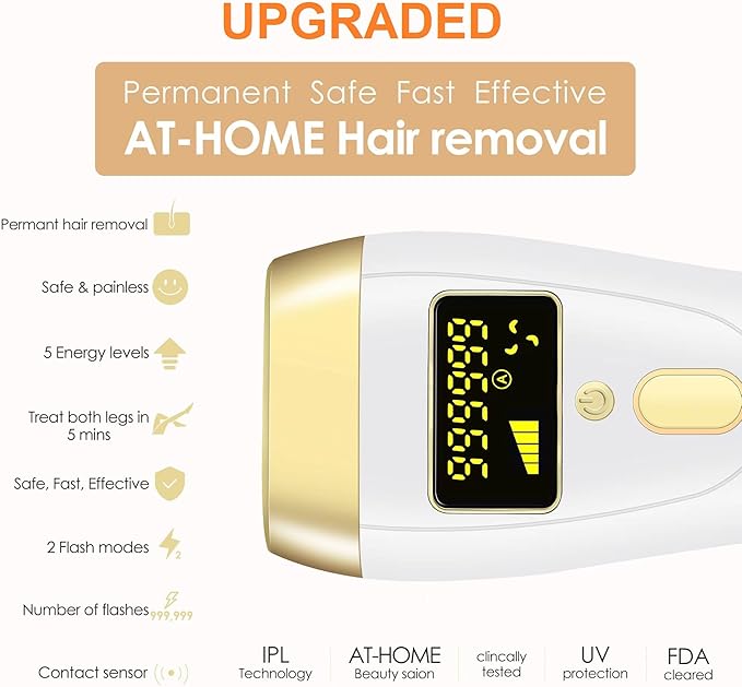 IPL Laser Hair Removal Device for Women & Men - at-Home Painless Ultra-Fast Flash Hair Remover, 86% Hair Reduction in 4 Weeks, High Energy & 5 Modes, 8 Mins Full Body & Bikini Line & More