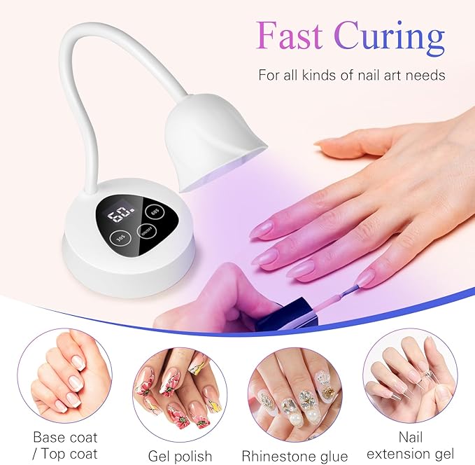 UV Led Nail Lamp, Mini UV Light for Gel Nails Polish Luminoza 30W Rechargeable LED Nail Light Nail Dryer with 2 Timers & Auto Sensor, Fast Curing Goosenecks Lamp for Home DIY Manicure