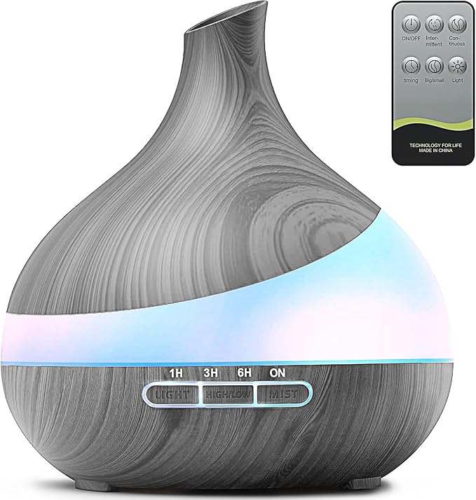 500ML Essential Oil Diffuser: Aroma Diffuser with Remote Control for Hotel Spa Yoga Room - Humidifiers for Bedroom with 14 Colors LED Night Light for Kids/Women Home Relaxation