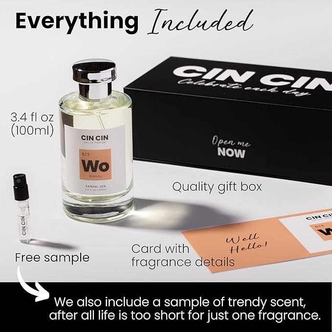 Cin Cin Sandal Zen - Woody 613 EDP 100ml Inspired by S@ntal 3.3 - Clean Classic Perfume and Woody Perfume for Women and Men - Paraben Free, Long-Lasting and Concentrated Eau de Parfum